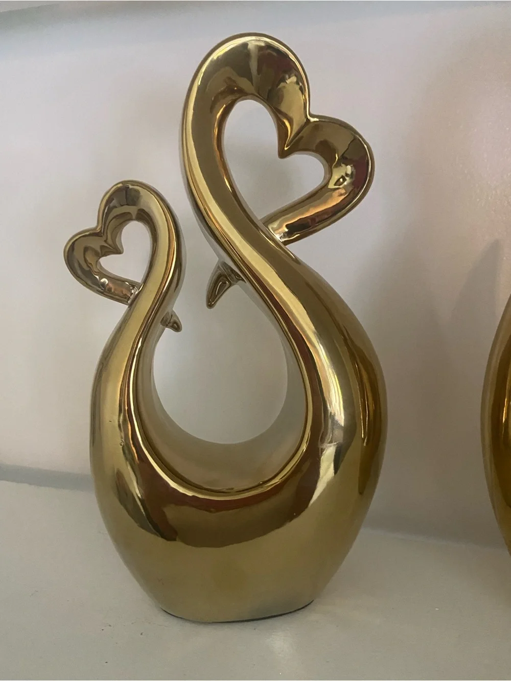 Gold Ceramic Heart Swan Sculptures - Home Accents